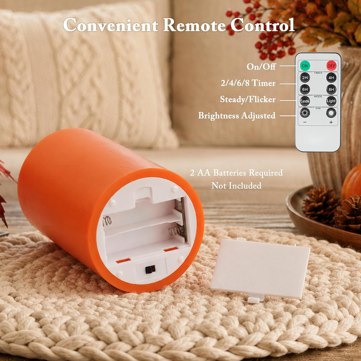 3-Pack Burnt Orange Flameless Pillar Candles with Remote