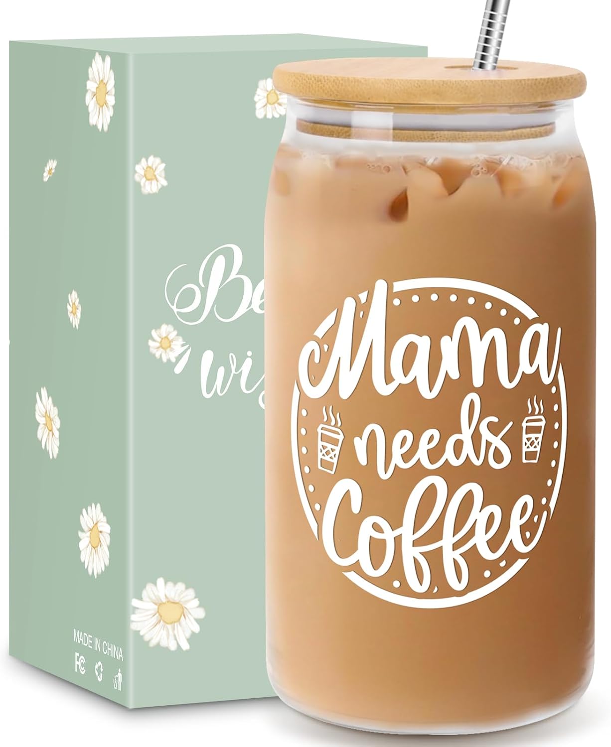 16oz Personalized Can Glass Cup for Mom – Mother’s Day Gifts from Daughter & Son | Cute Gift for Mama, Stepmom, Mother-in-Law & Wife | Birthday, Anniversary & Bonus Mom Present