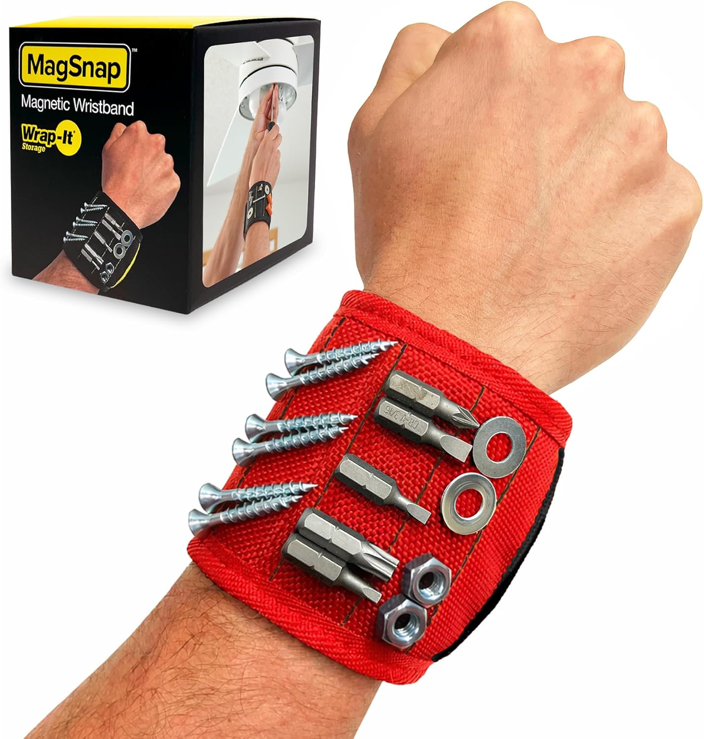 Magsnap Magnetic Wristband – Heavy Duty Wrist Magnet Tool Holder for Screws, Nails and Small Tools – Adjustable Tool Belt Accessory