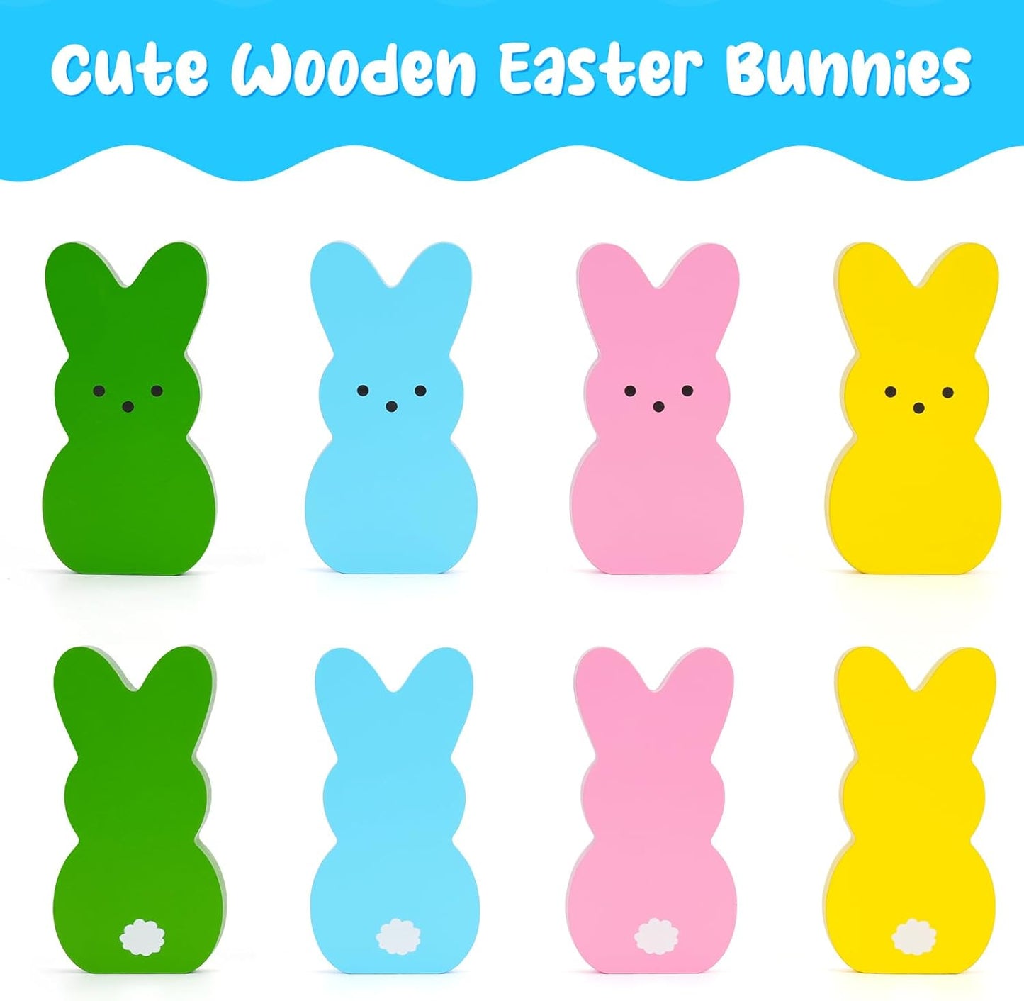 Wooden Easter Bunny Decor Set – 4PCS Spring Rabbit Table Signs for Tiered Tray & Farmhouse Mantel Decor