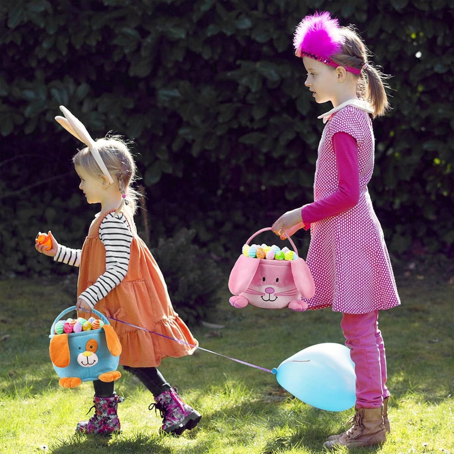 Easter Bunny Basket for Kids – Egg Hunting Bags Buckets for Girls and Boys