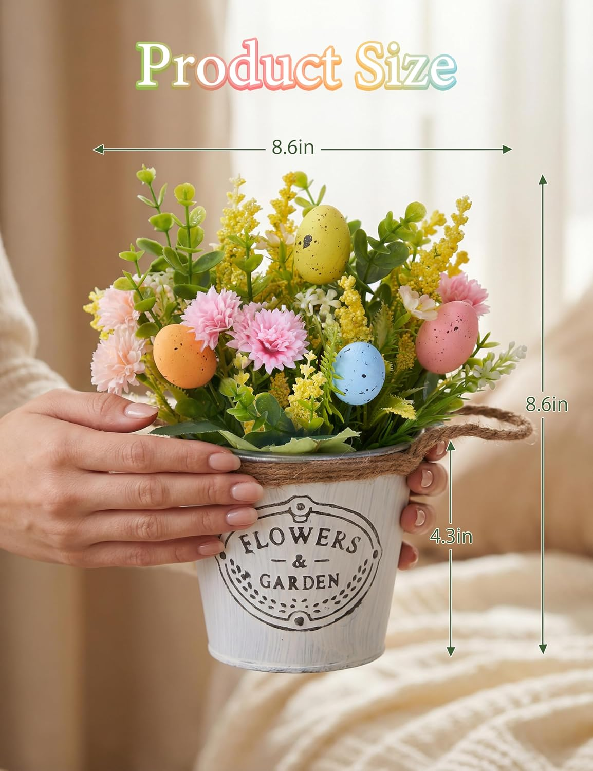 Easter Table Decorations – Farmhouse Spring Centerpiece with Eggs & Artificial Flowers