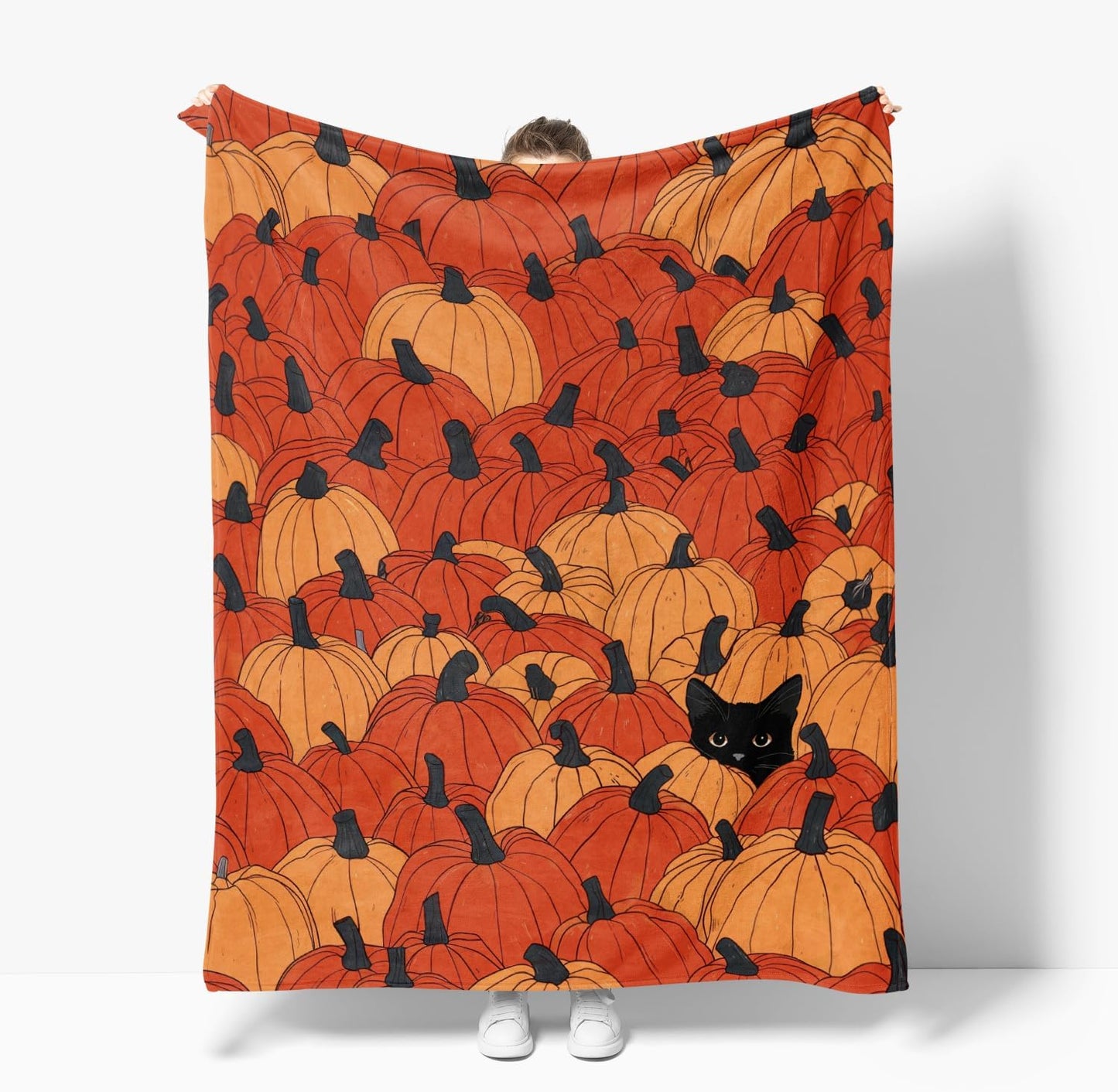 Fall Pumpkin Cat Throw Blanket – Ultra Soft Plush Flannel Fleece Blanket