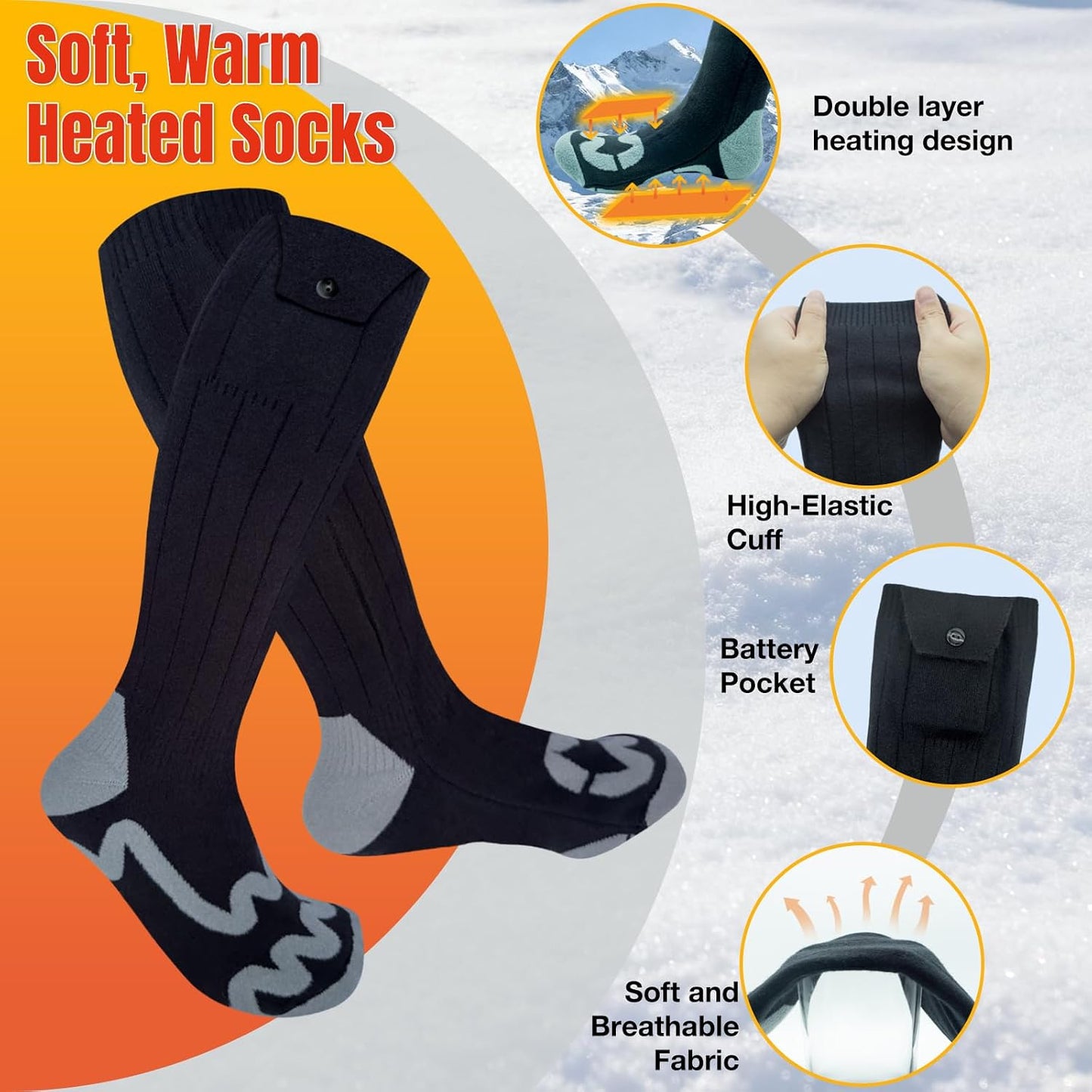 Rechargeable Electric Heated Socks – 5000mAh Battery Heated Winter Socks