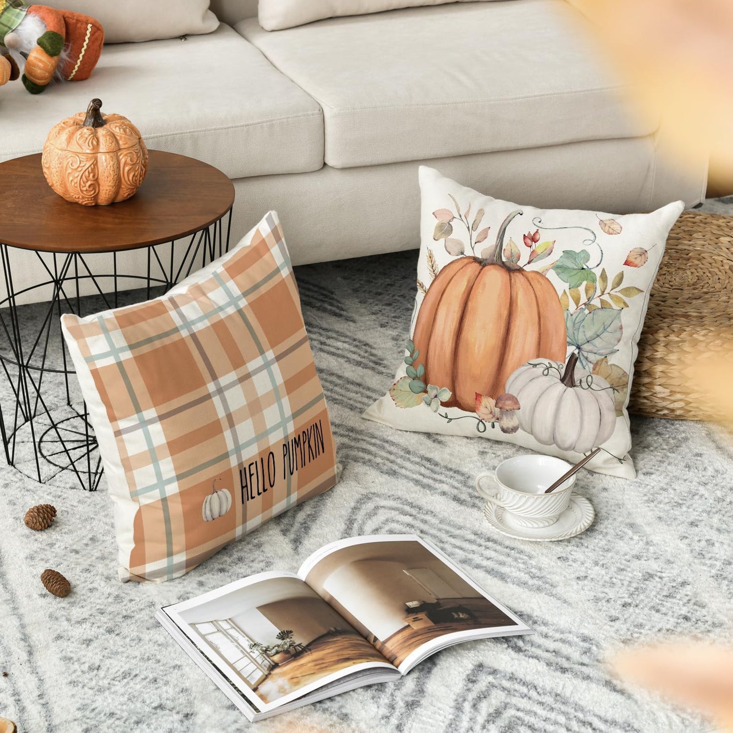 Fall Pumpkin Pillow Covers Set of 4 – 18x18 Inch Autumn Decorative Cushion Covers