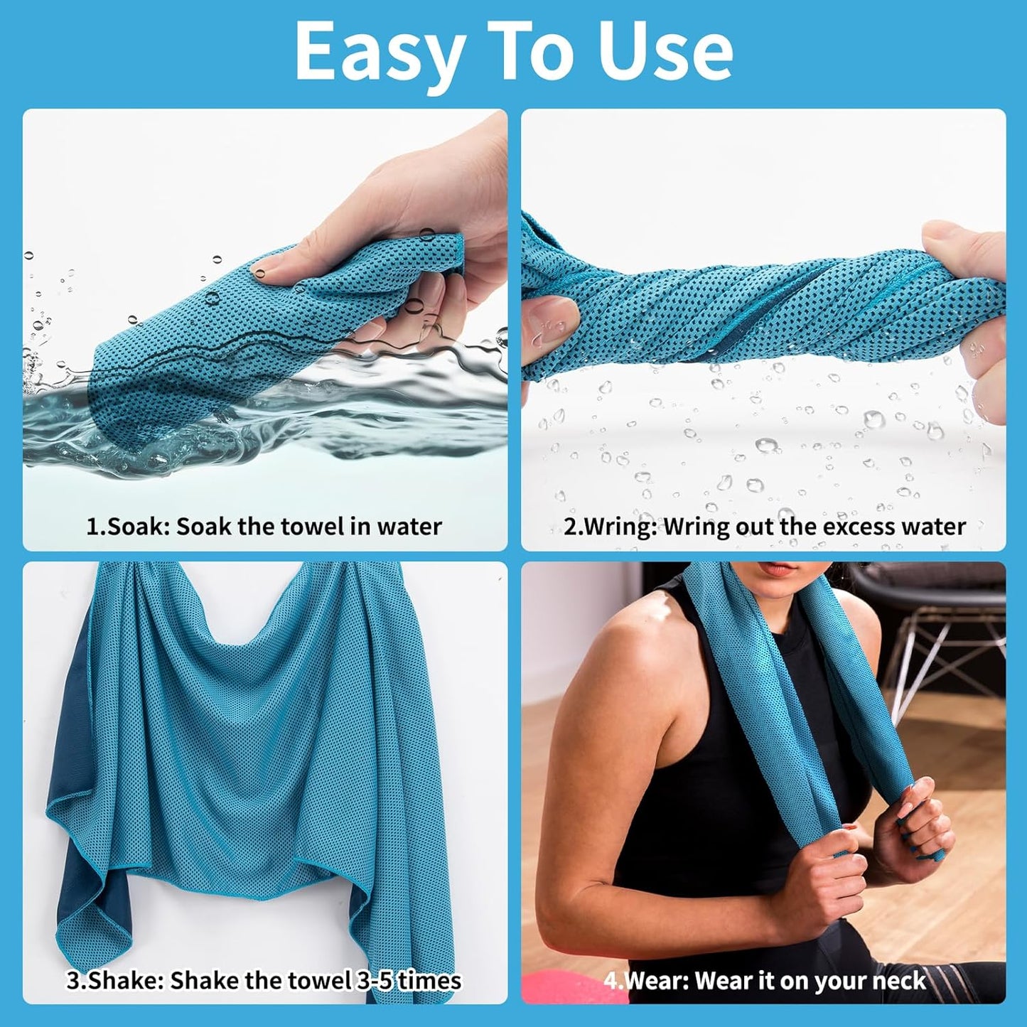 4-Pack Cooling Towels (40" x 12") – Instant Cooling Microfiber Towels
