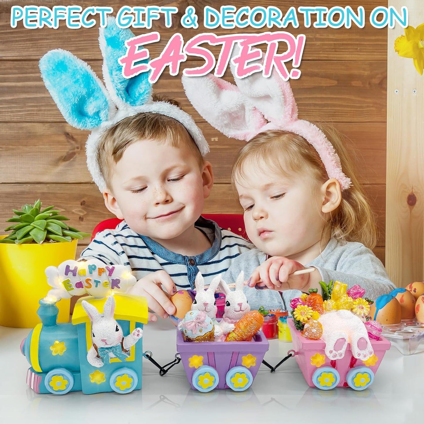 Lighted Easter Train Decor with Bunny – Easter Table Centerpiece Decoration