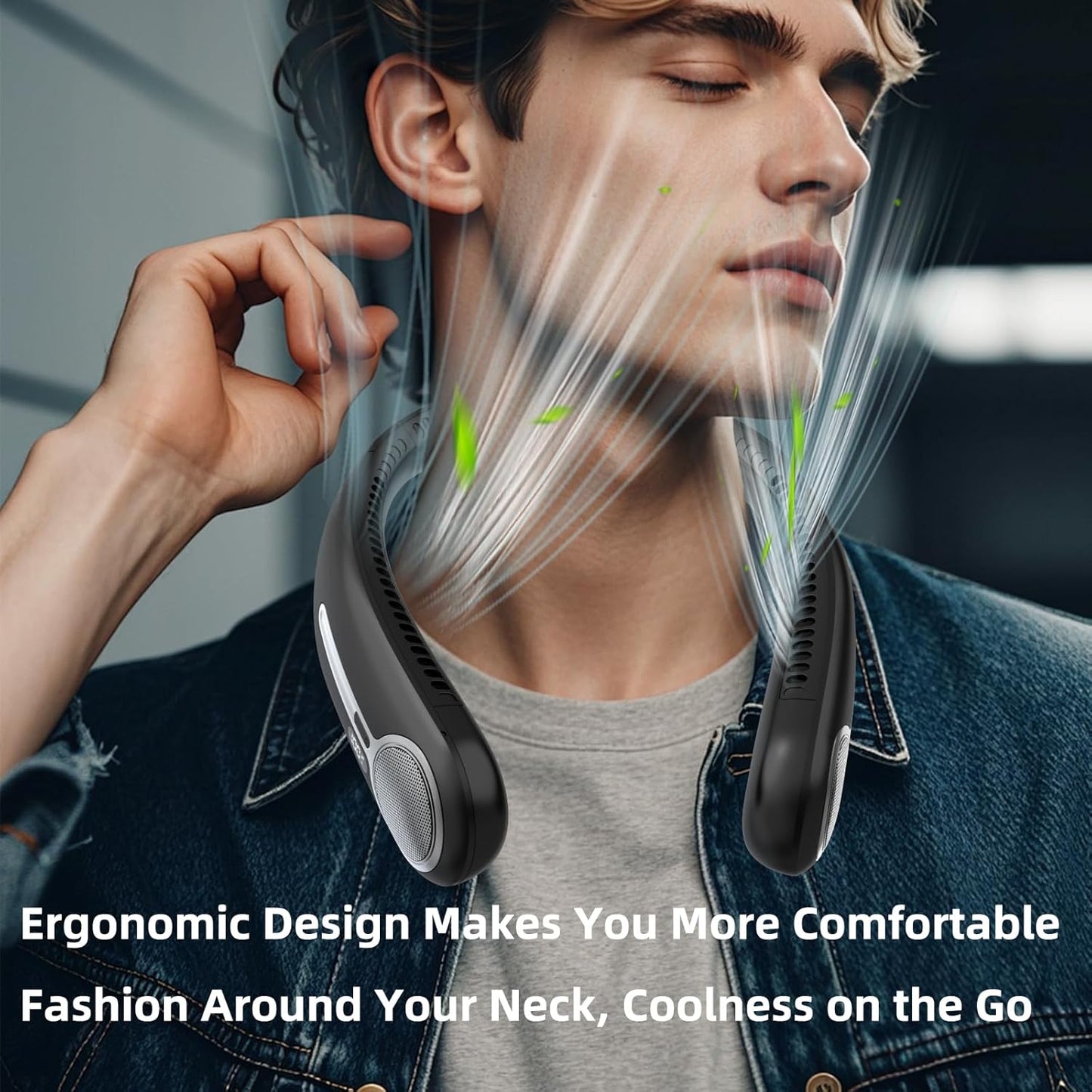 Portable Neck Fan, Personal Wearable Bladeless Fan, 6000Mah USB Rechargeable, 360° Cooling, LED Display, 4-Speeds, Hands Free Fan for Outdoor Indoor, Birthday Gifts for Men Women Dad Mom (Black)