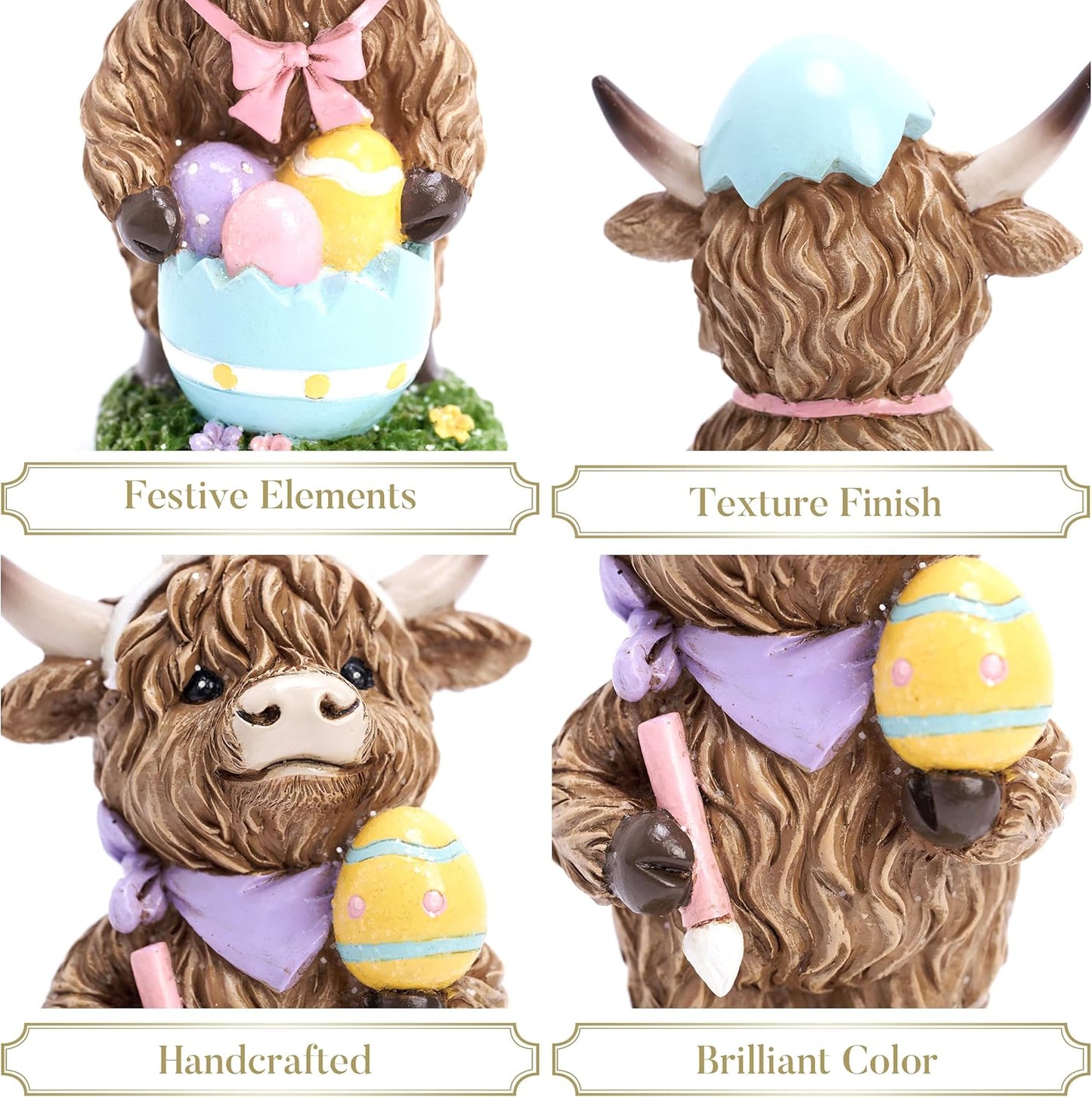 🐰🐮 Highland Cow Bunny Easter Figurines – Set of 2