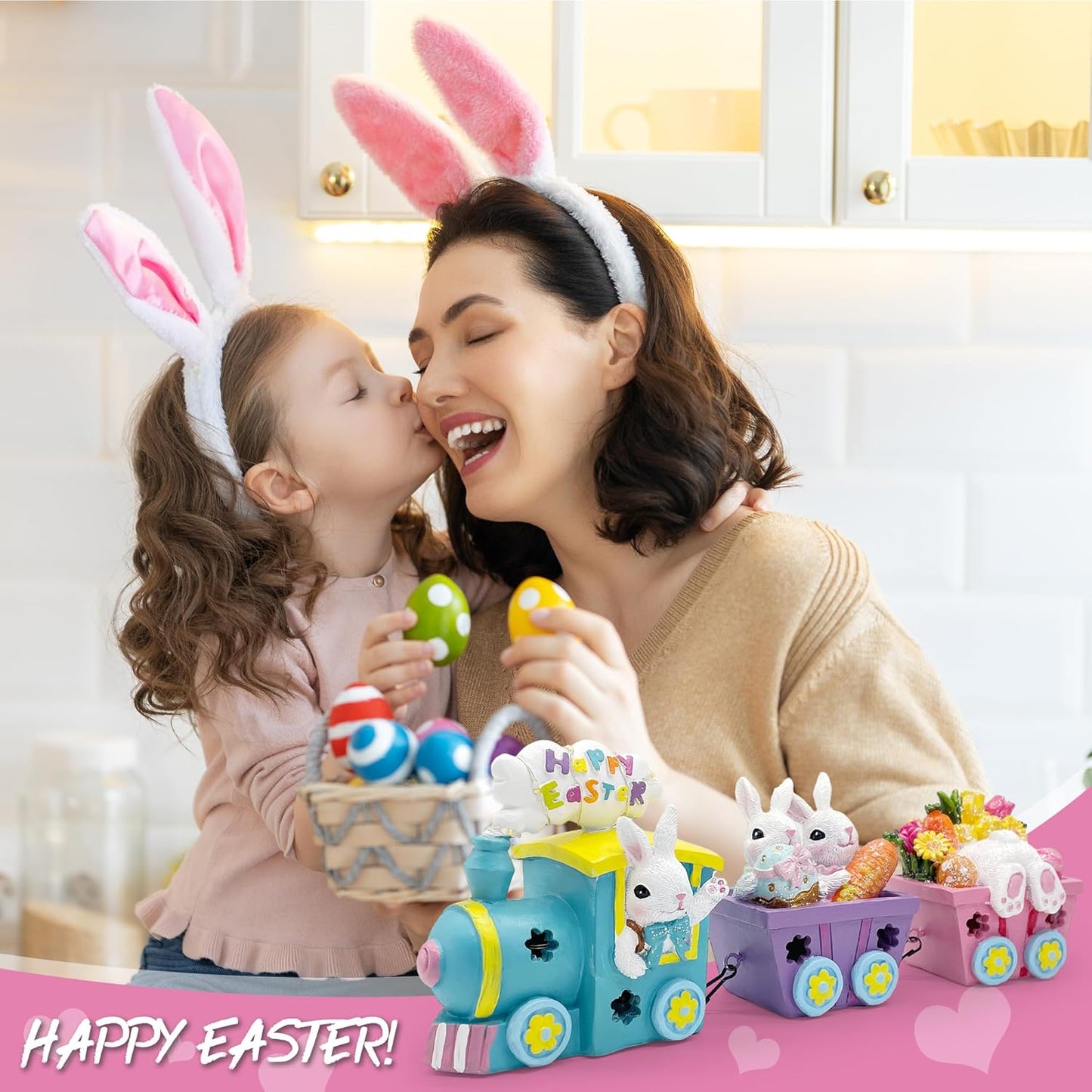 Lighted Easter Train Decor with Bunny – Easter Table Centerpiece Decoration