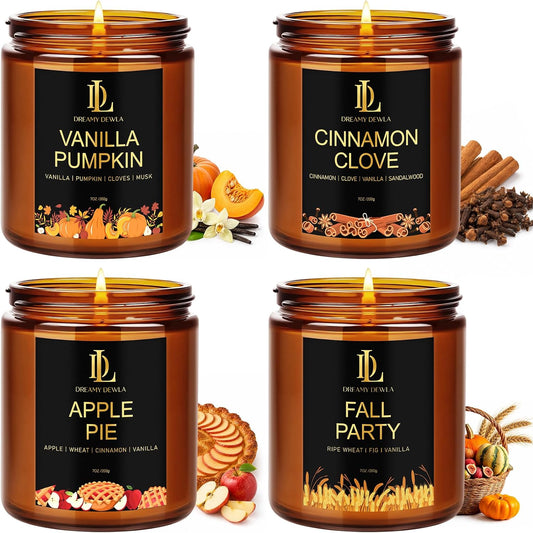 Fall Scented Candles Set of 4 – 28 oz Soy Wax Candles