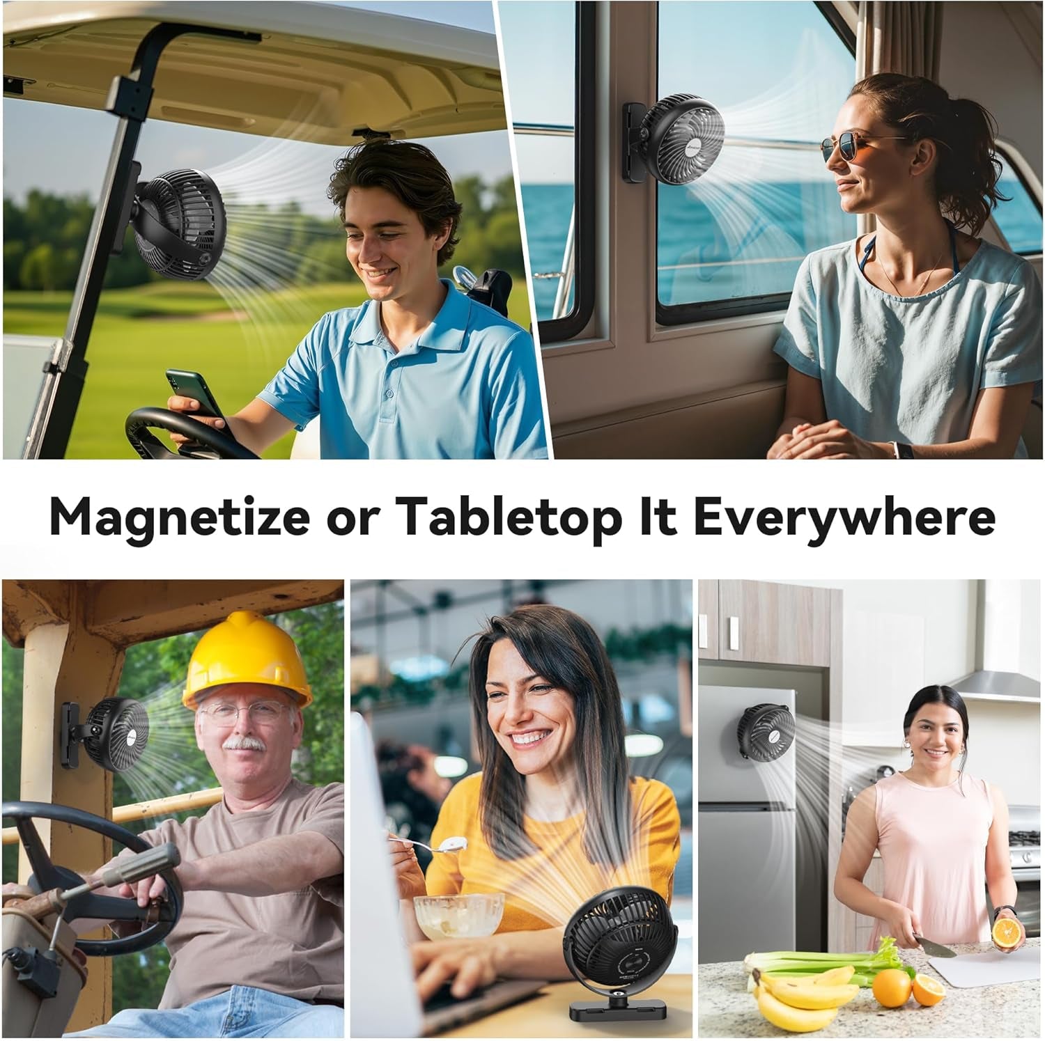 Magnetic Golf Cart Fan – 5000mAh Rechargeable Portable Cooling Fan with Strong Magnet Mount, Compact Travel Fan for Golf Cart, BBQ, Work and Outdoor Use