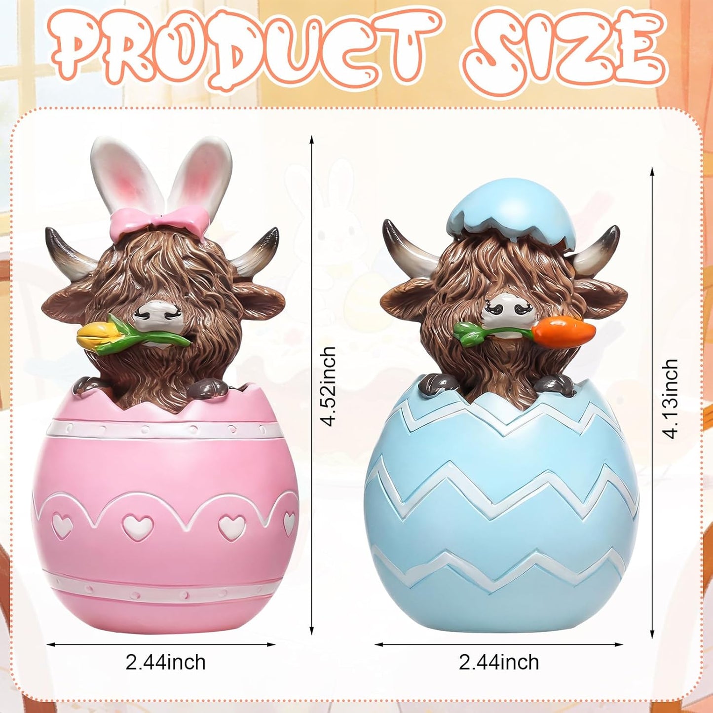 2 Pcs Easter Highland Cow Figurines – Bunny Cow Spring Tiered Tray Decor