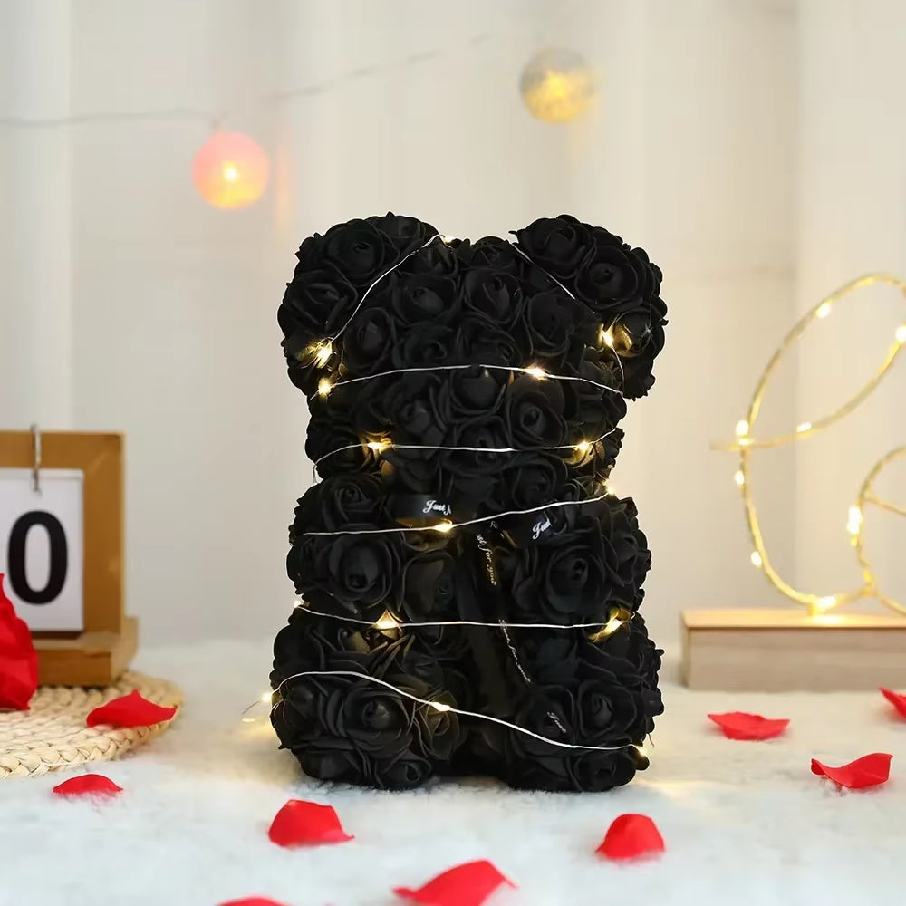 Home Eternal Flower 25Cm Artificial Teddy Rose Flower Bear with Box Girlfriend Women Birthday Wedding Party Decor Romantic Gift