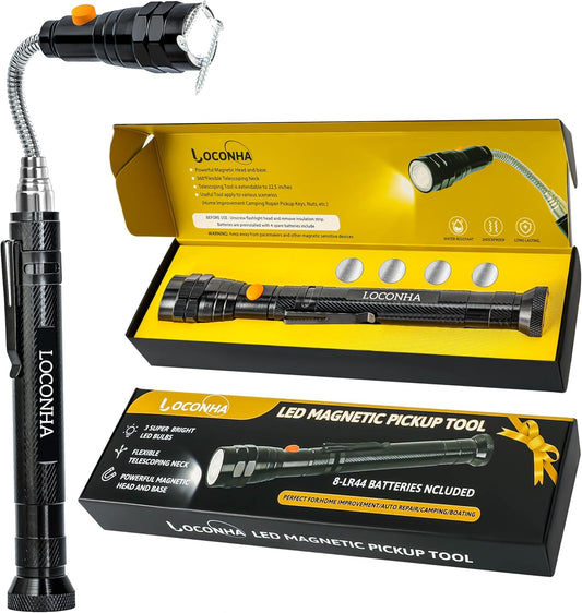 Magnetic Pickup Tool with LED Light – Telescoping Magnet Flashlight for Retrieving Metal Objects, Extendable Handheld Tool for Automotive, Garage & Home Use