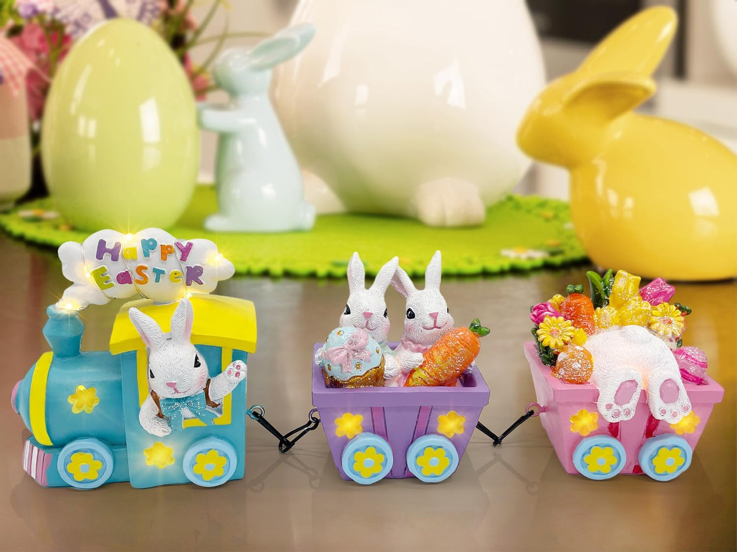 Lighted Easter Train Decor with Bunny – Easter Table Centerpiece Decoration