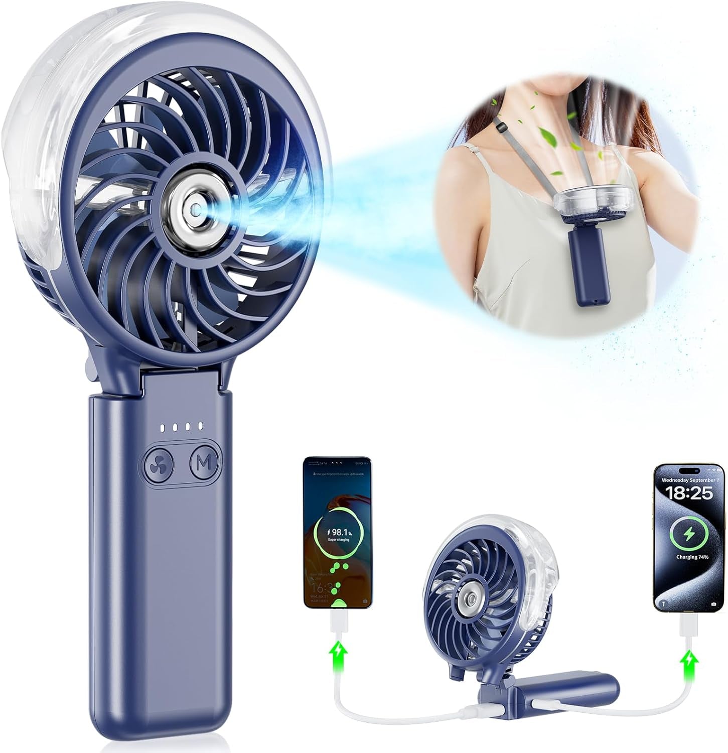 5200mAh Handheld Misting Fan – Portable Rechargeable Cooling Fan with Water Mist Spray