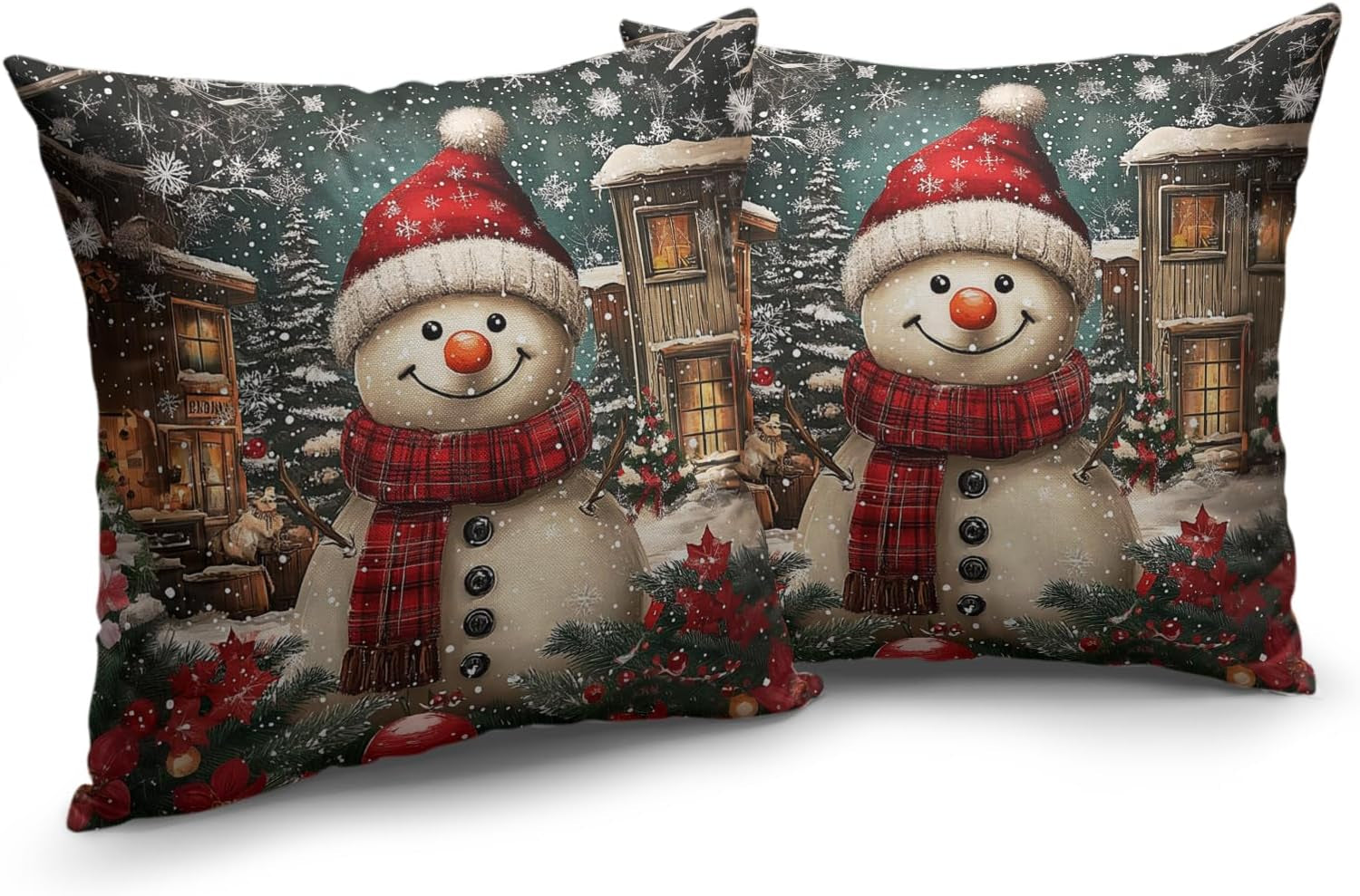Christmas Snowman Pillow Covers Set of 2 – Red Winter Throw Pillow Covers