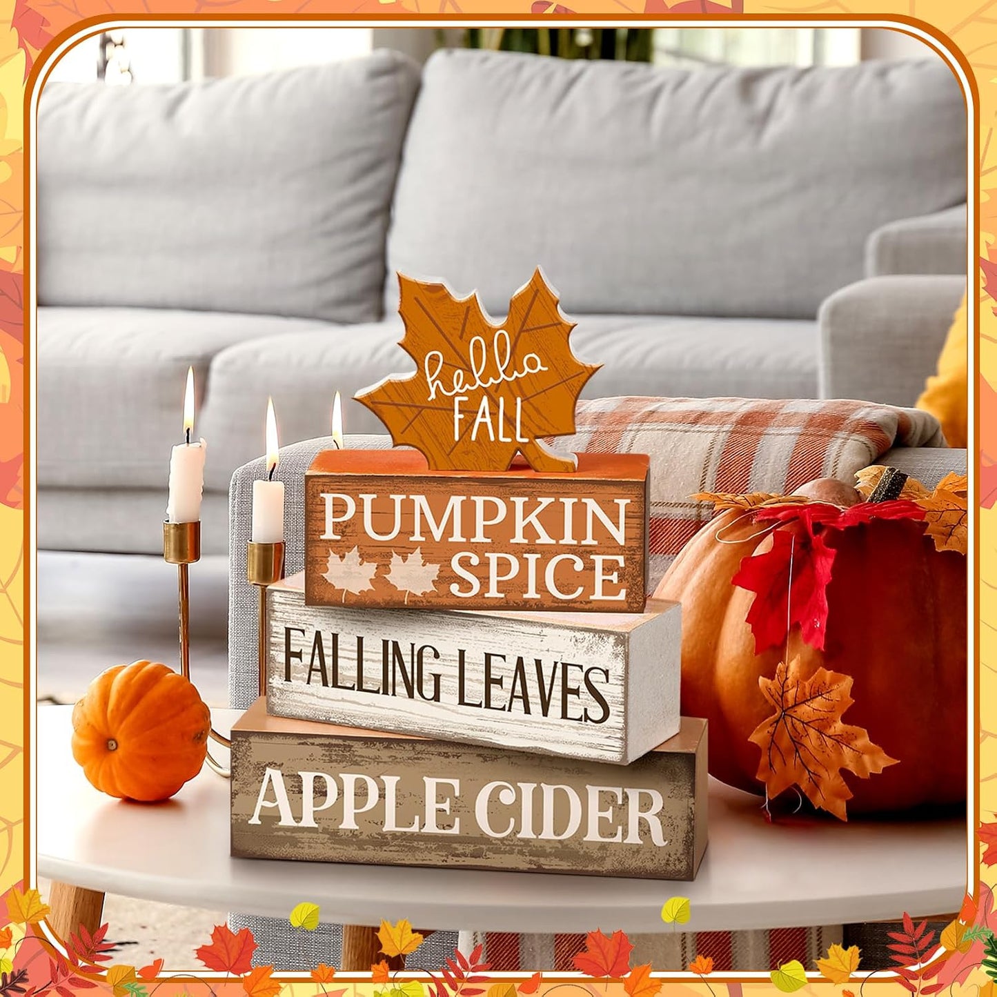 Fall Wooden Maple Leaf Decorations Set of 4 – Rustic Autumn Tiered Tray Decor