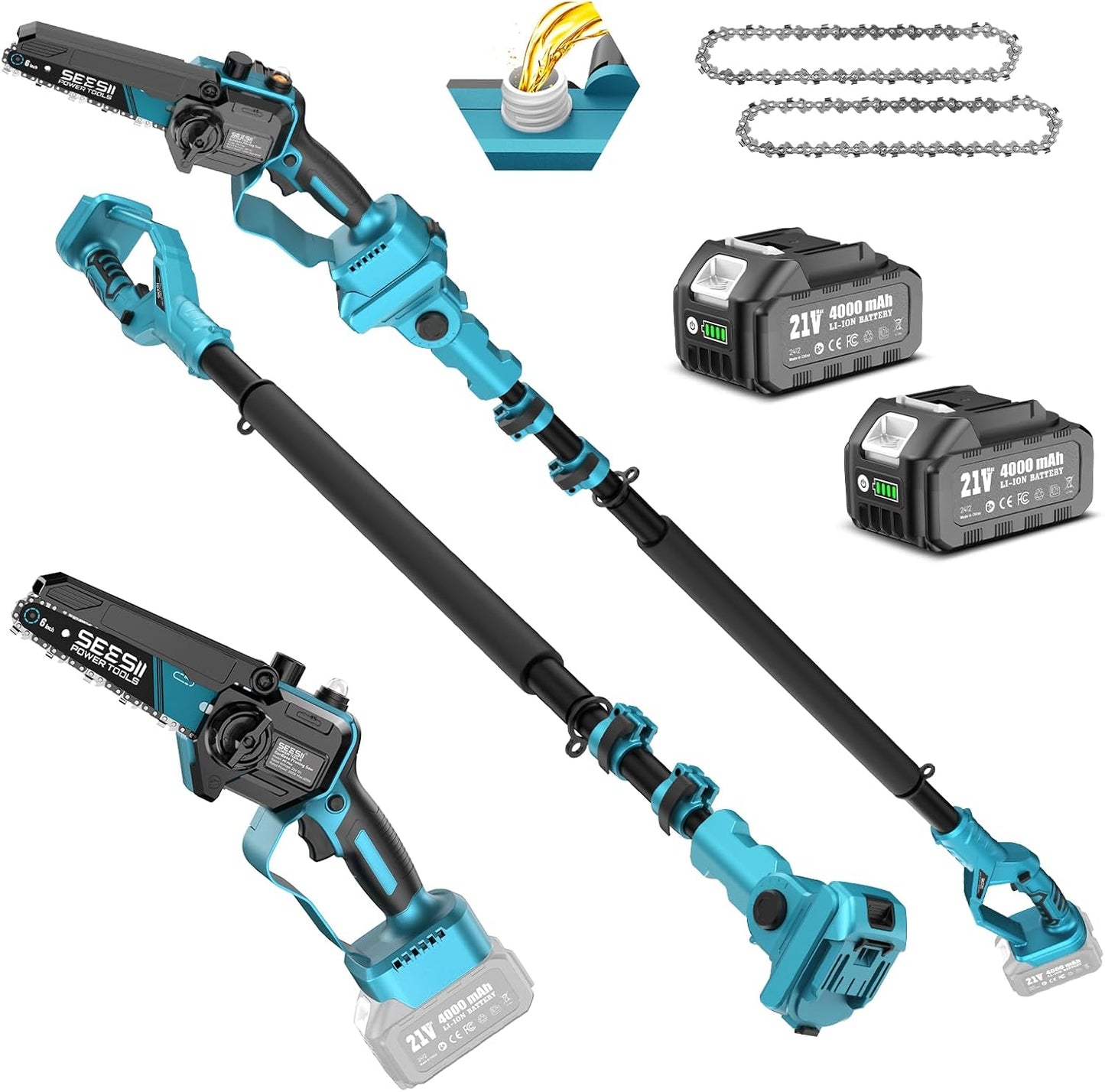 2-in-1 Cordless Pole Saw and Mini Chainsaw – 6-Inch Battery Powered Tree Trimmer with Extension Pole