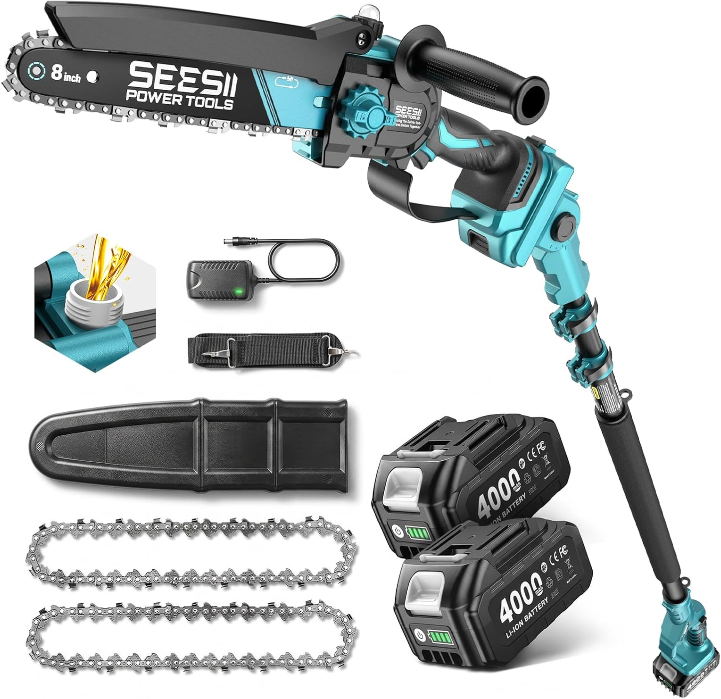2-in-1 Cordless Pole Saw and Mini Chainsaw – 6-Inch Battery Powered Tree Trimmer with Extension Pole