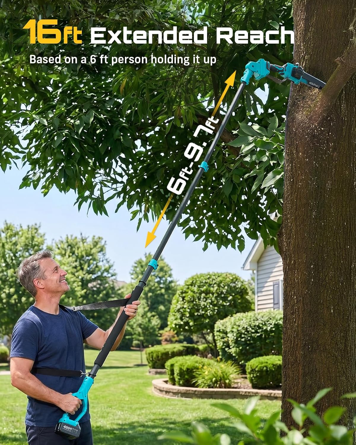 2-in-1 Cordless Pole Saw and Mini Chainsaw – 6-Inch Battery Powered Tree Trimmer with Extension Pole