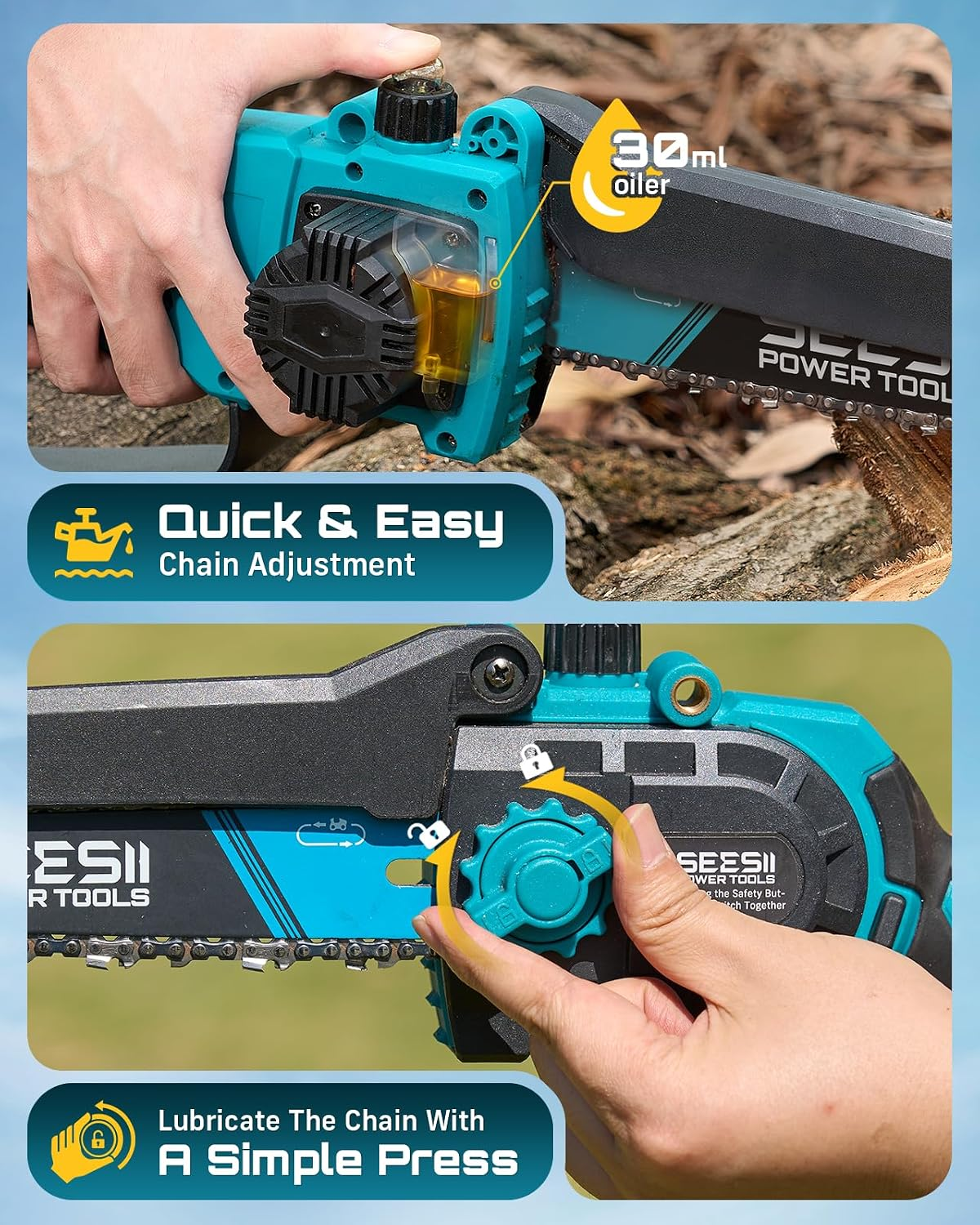 2-in-1 Cordless Pole Saw and Mini Chainsaw – 6-Inch Battery Powered Tree Trimmer with Extension Pole
