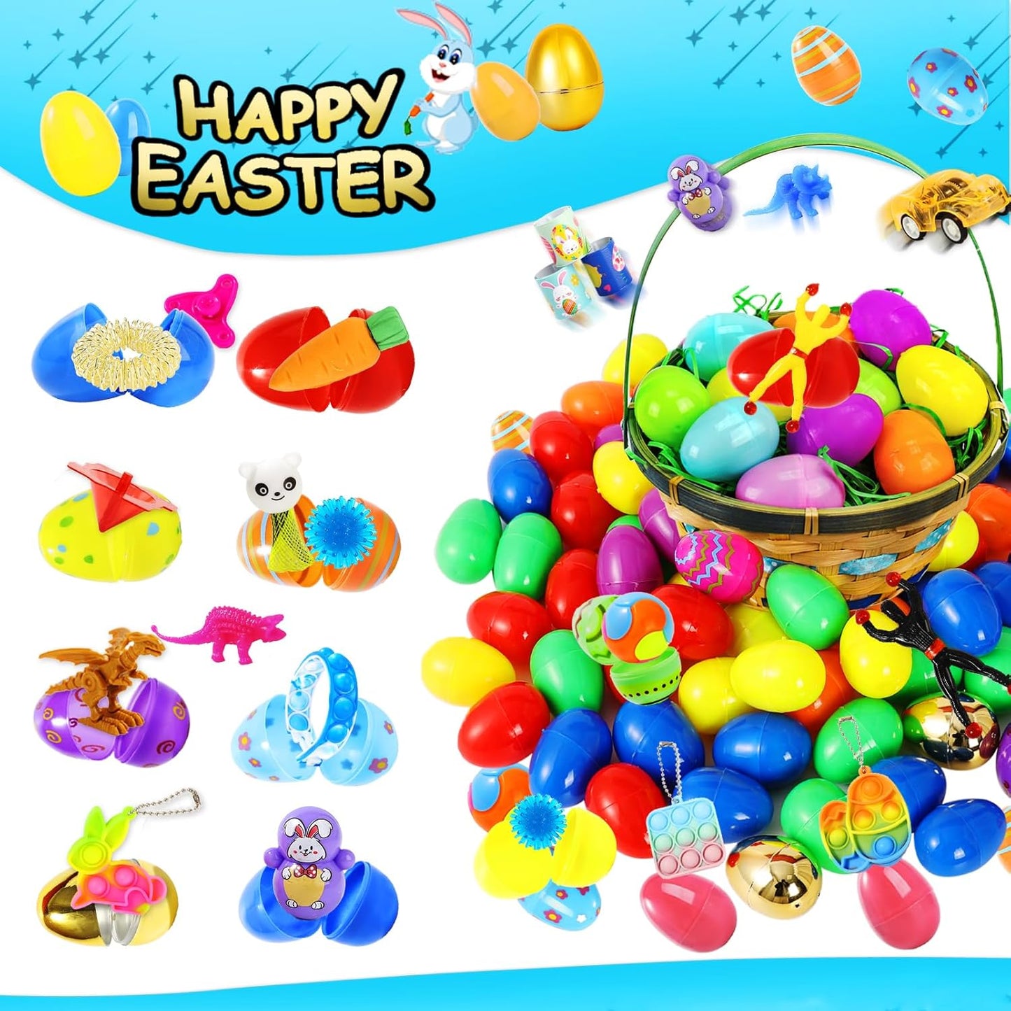 Prefilled Easter Eggs with Toys Inside – Bulk Surprise Eggs for Easter Egg Hunts, Easter Basket Stuffers, Classroom Prizes & Party Favors