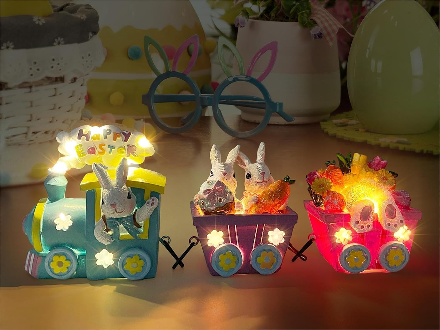Lighted Easter Train Decor with Bunny – Easter Table Centerpiece Decoration