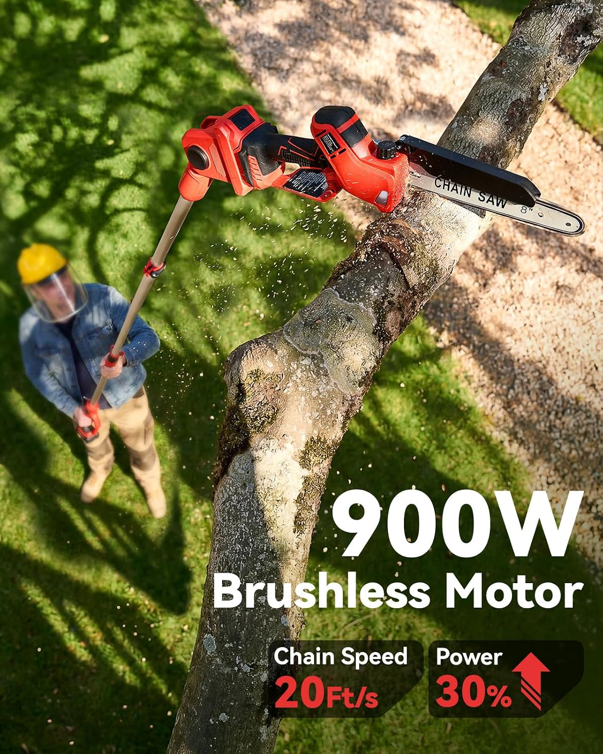 2-in-1 Cordless Pole Saw & Mini Chainsaw – 8-Inch Brushless Electric Chainsaw with Telescopic Pole
