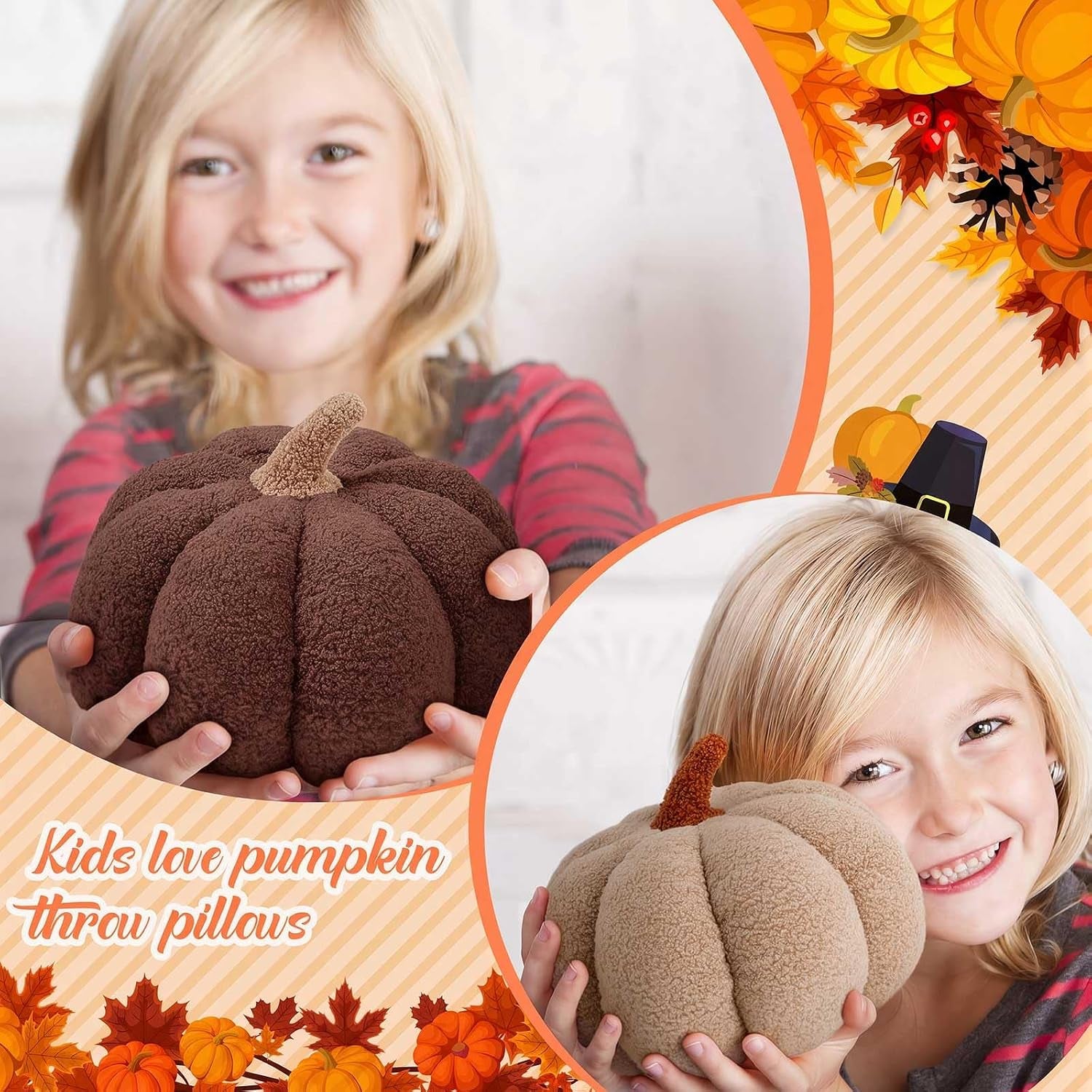 Stuffed Pumpkin Pillows Set of 3 – Soft Plush Fall Decorative Cushions