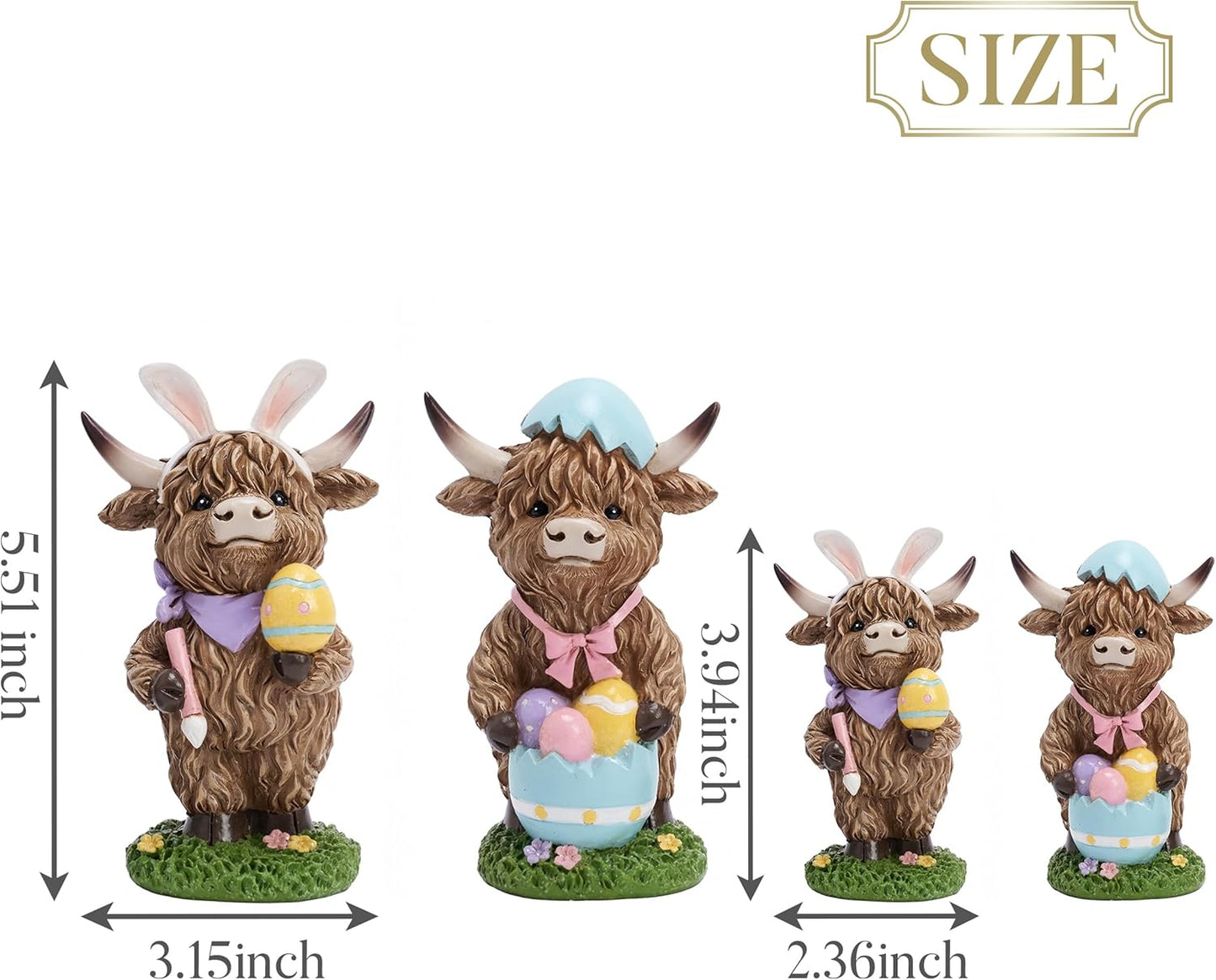 🐰🐮 Highland Cow Bunny Easter Figurines – Set of 2