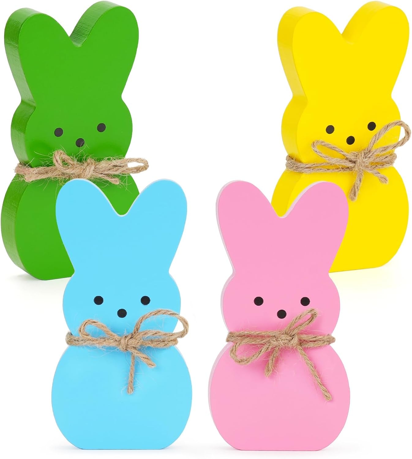 Wooden Easter Bunny Decor Set – 4PCS Spring Rabbit Table Signs for Tiered Tray & Farmhouse Mantel Decor