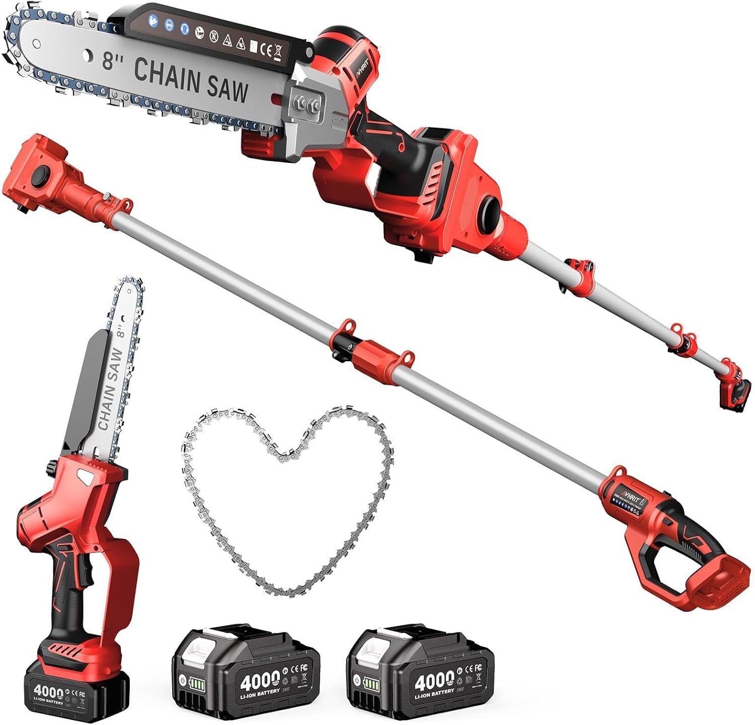 2-in-1 Cordless Pole Saw & Mini Chainsaw – 8-Inch Brushless Electric Chainsaw with Telescopic Pole