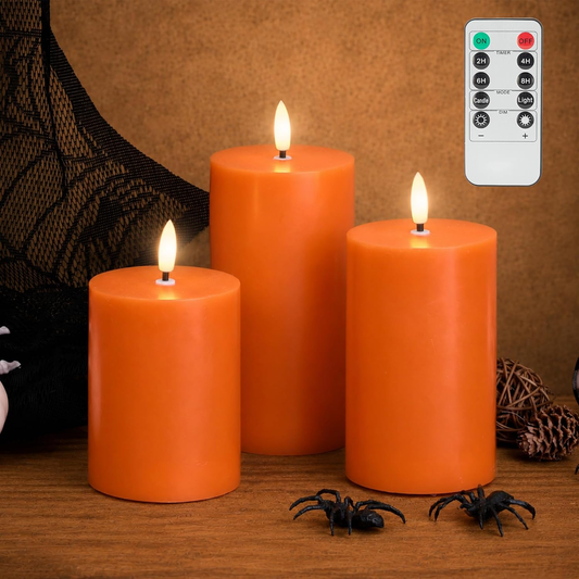 3-Pack Burnt Orange Flameless Pillar Candles with Remote