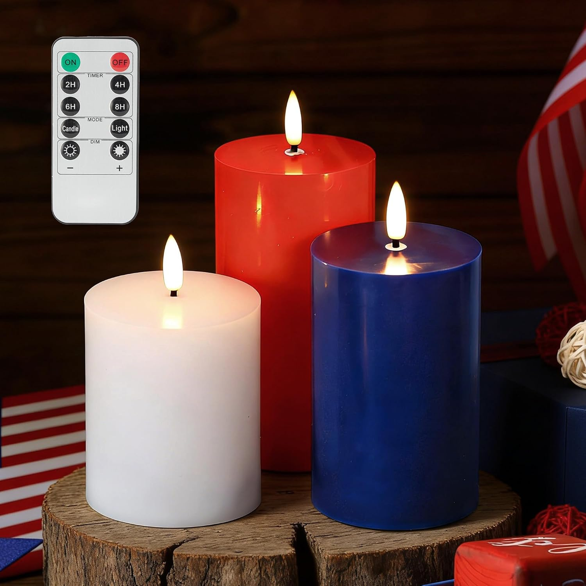 3-Pack Burnt Orange Flameless Pillar Candles with Remote