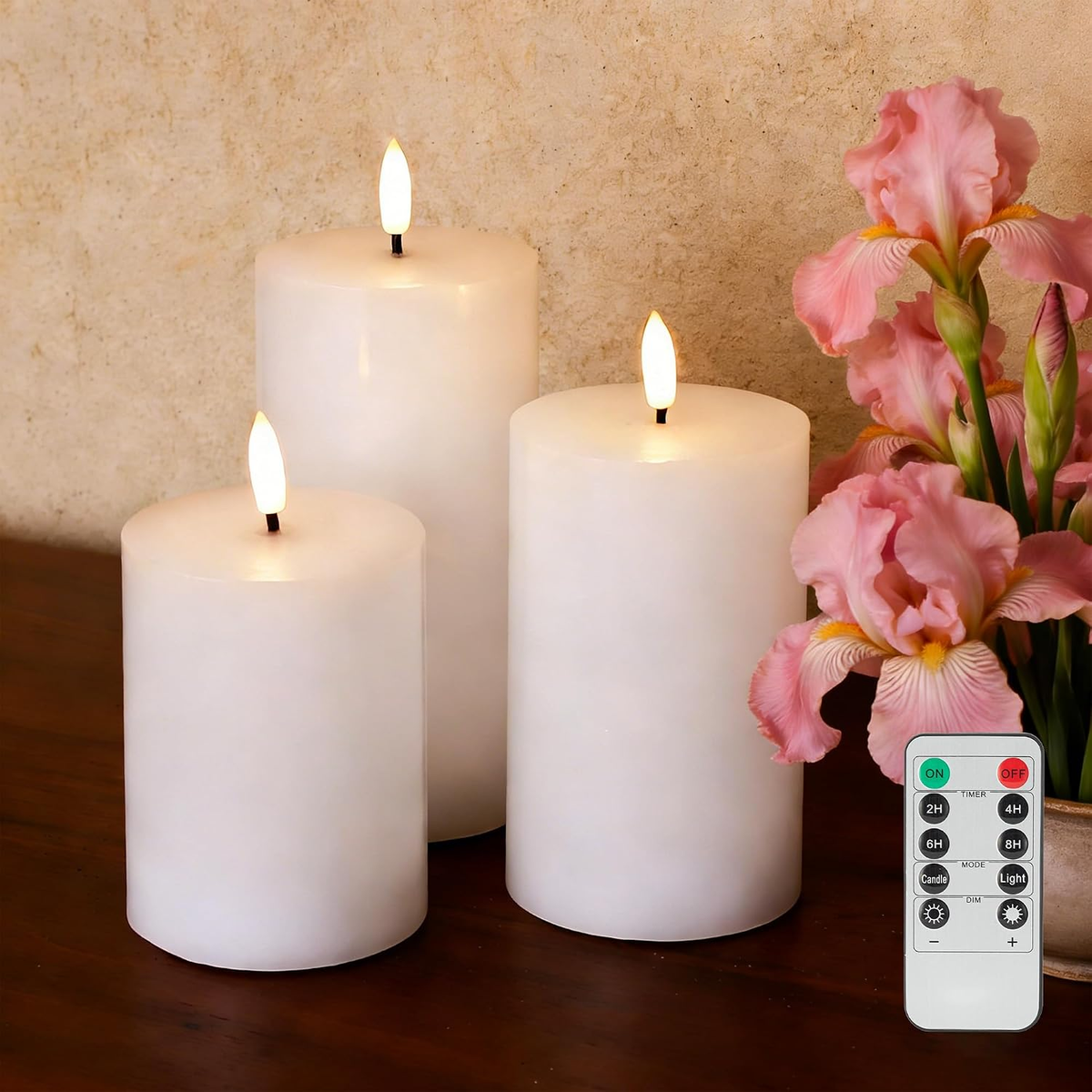 3-Pack Burnt Orange Flameless Pillar Candles with Remote