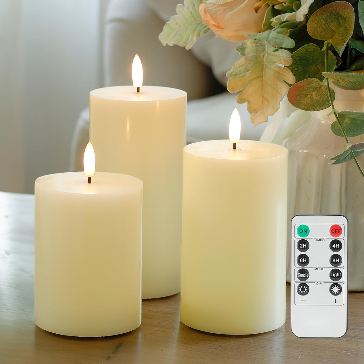 3-Pack Burnt Orange Flameless Pillar Candles with Remote