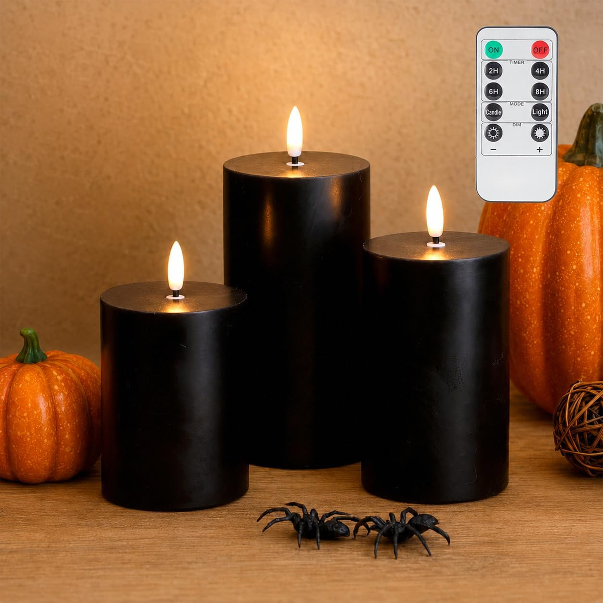 3-Pack Burnt Orange Flameless Pillar Candles with Remote