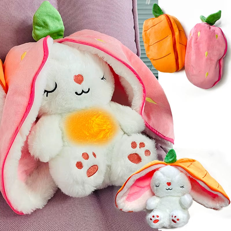 Cute Musical Bunny Plush – Transforming Strawberry & Carrot Rabbit with Night Light (30cm)