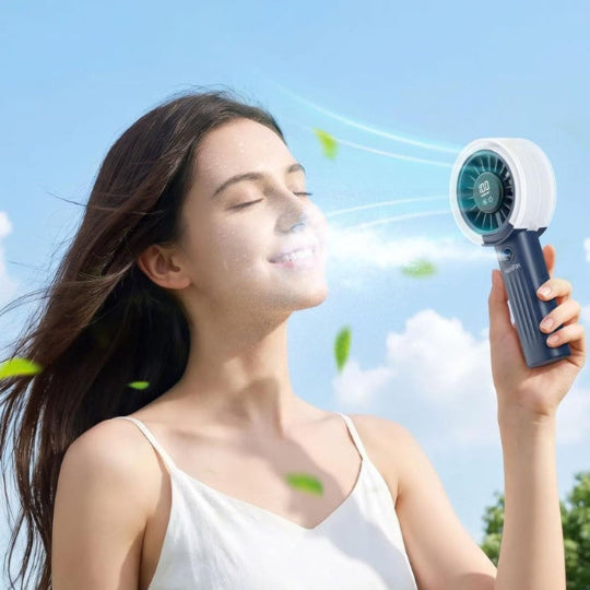 Portable Misting Fan – USB Rechargeable Handheld Cooling Fan with Water Mist Spray, LED Display, Powerful Quiet Airflow