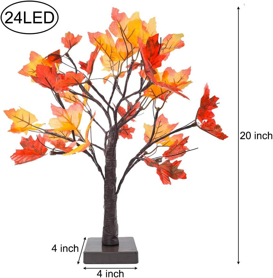 Lighted Artificial Fall Maple Tree – 24 LED Battery Operated Autumn Table Decoration