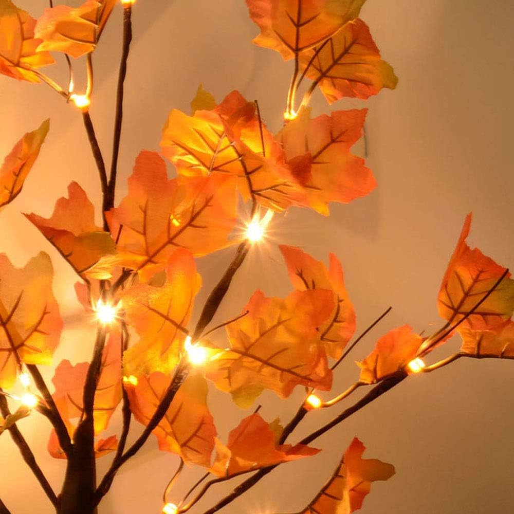 Lighted Artificial Fall Maple Tree – 24 LED Battery Operated Autumn Table Decoration