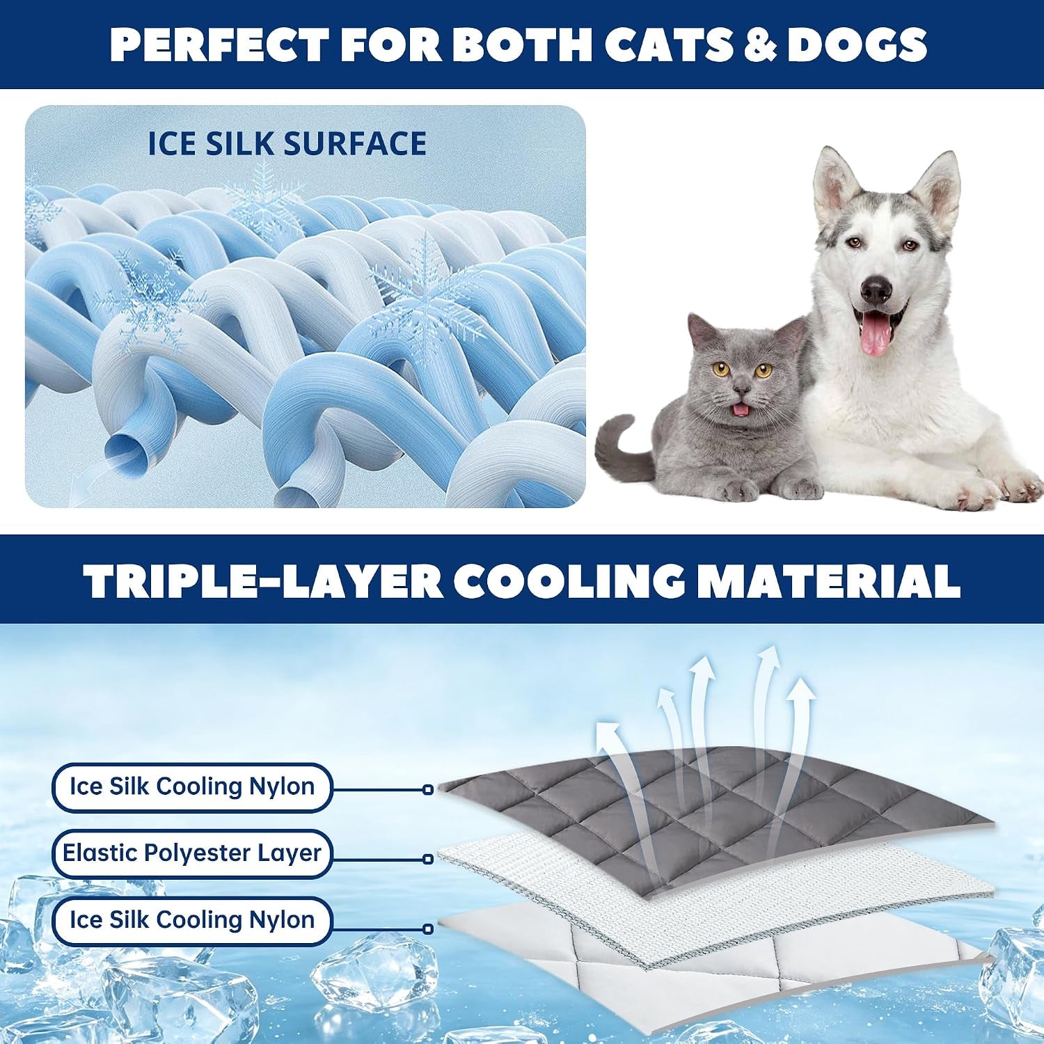 Large Dog Cooling Mat – 40" x 55" Breathable Ice Silk Cooling Pad for Dogs and Cats