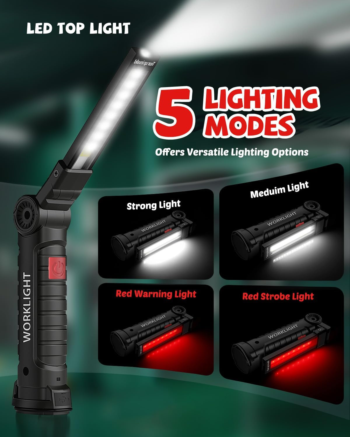 Rechargeable LED Work Light 2-Pack – Magnetic Base and Hook, 360° Rotating Mechanic Flashlight for Garage, BBQ, Automotive and Emergency Use – Gift for Men, Dad, Husband