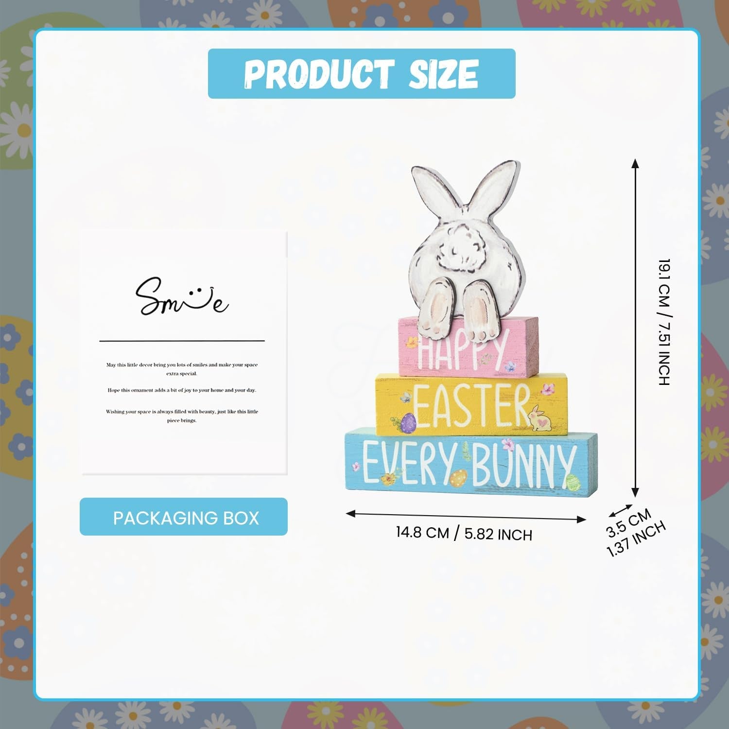 Easter Bunny Wooden Block Decor – Pastel Spring Tiered Tray Easter Sign