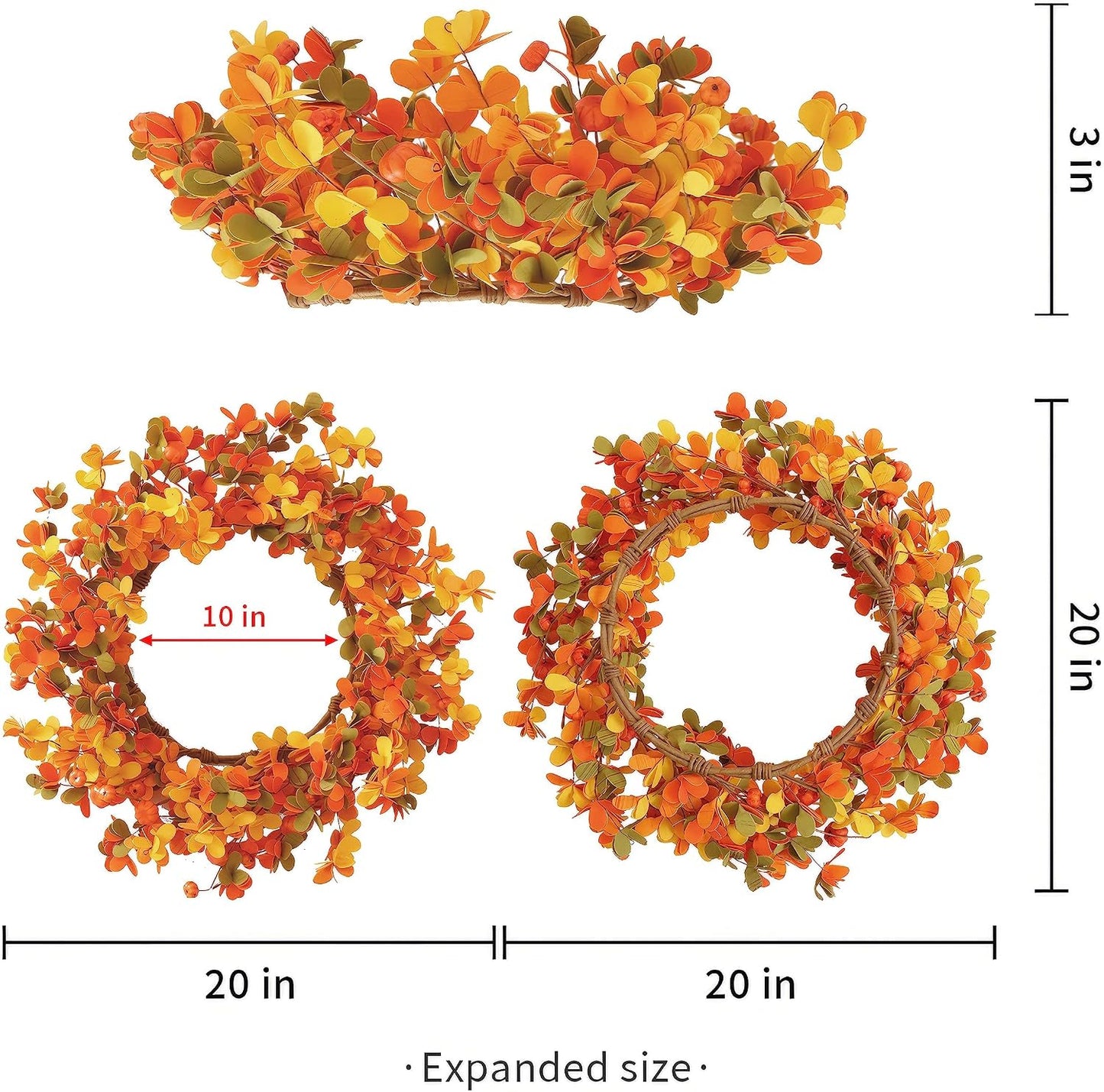 20-Inch Fall Wreath for Front Door – Artificial Autumn Harvest Wreath