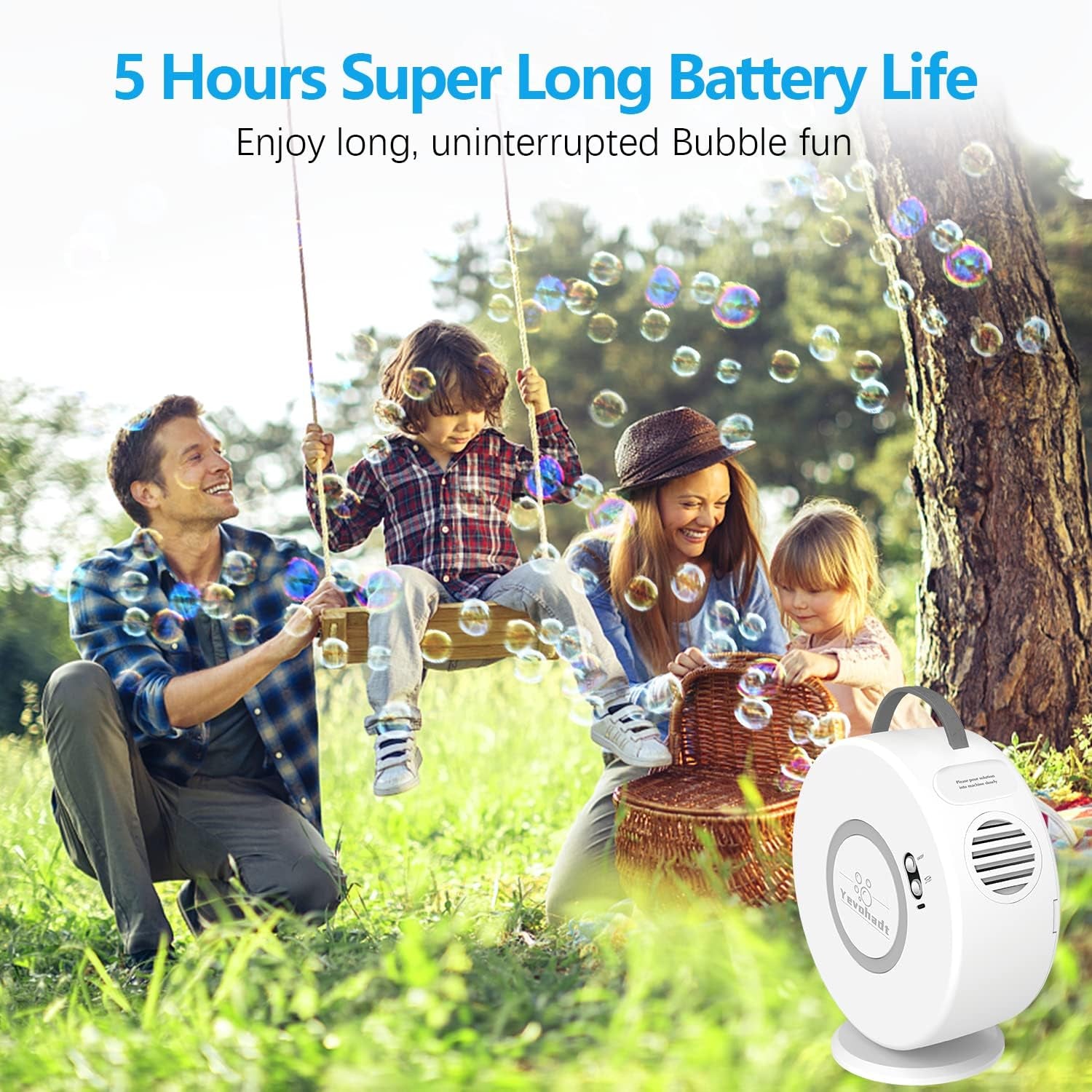 Rechargeable Bubble Machine for Kids & Toddlers – 90°/360° Rotatable Electric Bubble Blower, Easter Gifts & Outdoor Party Bubble Maker Toy for Boys & Girls Ages 3–8