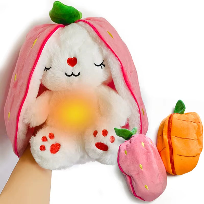 Cute Musical Bunny Plush – Transforming Strawberry & Carrot Rabbit with Night Light (30cm)