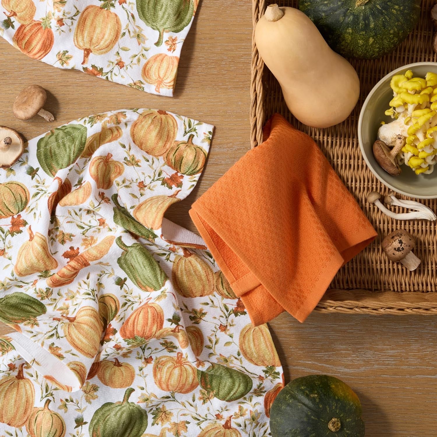 Autumn Harvest Pumpkin Kitchen Towels Set of 3 – 100% Cotton